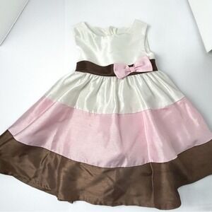 Rare‎ Editions Pink Ivory Brown Stripes Little Girls Dress 2T